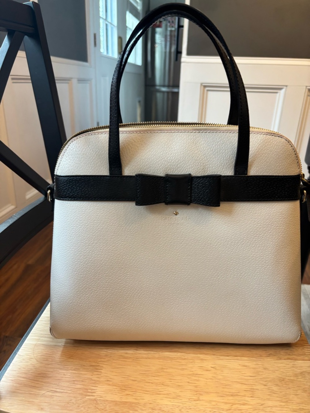 kate spade Cream and Black Bow Dome Satchel